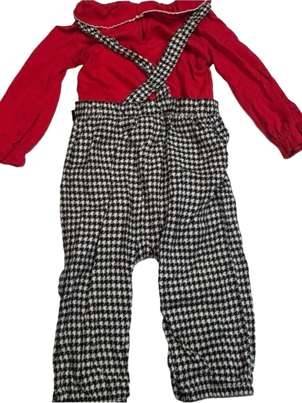 Wonder Nation Girls 12M Red Houndstooth Knit Cotton One-Piece Overall Snap NWOT